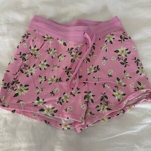 Draper James pink magnolia sweatpant shorts.